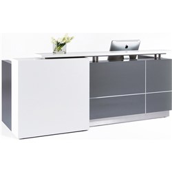 Calvin Reception Counter 2500W x 950D x 1150mmH Metallic Grey And Matte White