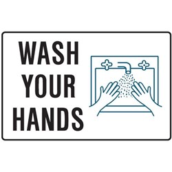 Brady Safety Sign Wash Your Hands (With Picto) 600W x 450mmH Metal White/Black/Blue