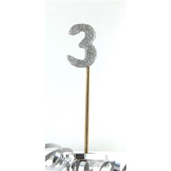 Alpen Candle Long Stick Glitter No. 3 Silver