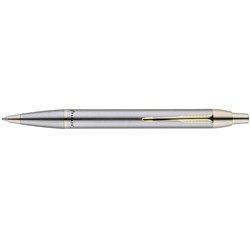 Parker IM Ballpoint Pen Retractable Brushed Metal Gold Trim Stainless Steel Hangsell