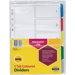 Marbig Plastic Indices & Dividers A4 5 Tab Multi Colour