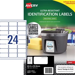 Avery Identification Laser Ultra Resistant White L7912 63.5x33.9mm 24UP 240 Labels